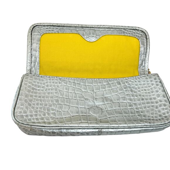 Antonio Melani Silver Leather Croc Embossed Shoulder Bag Metallic Maximalist - Picture 7 of 10